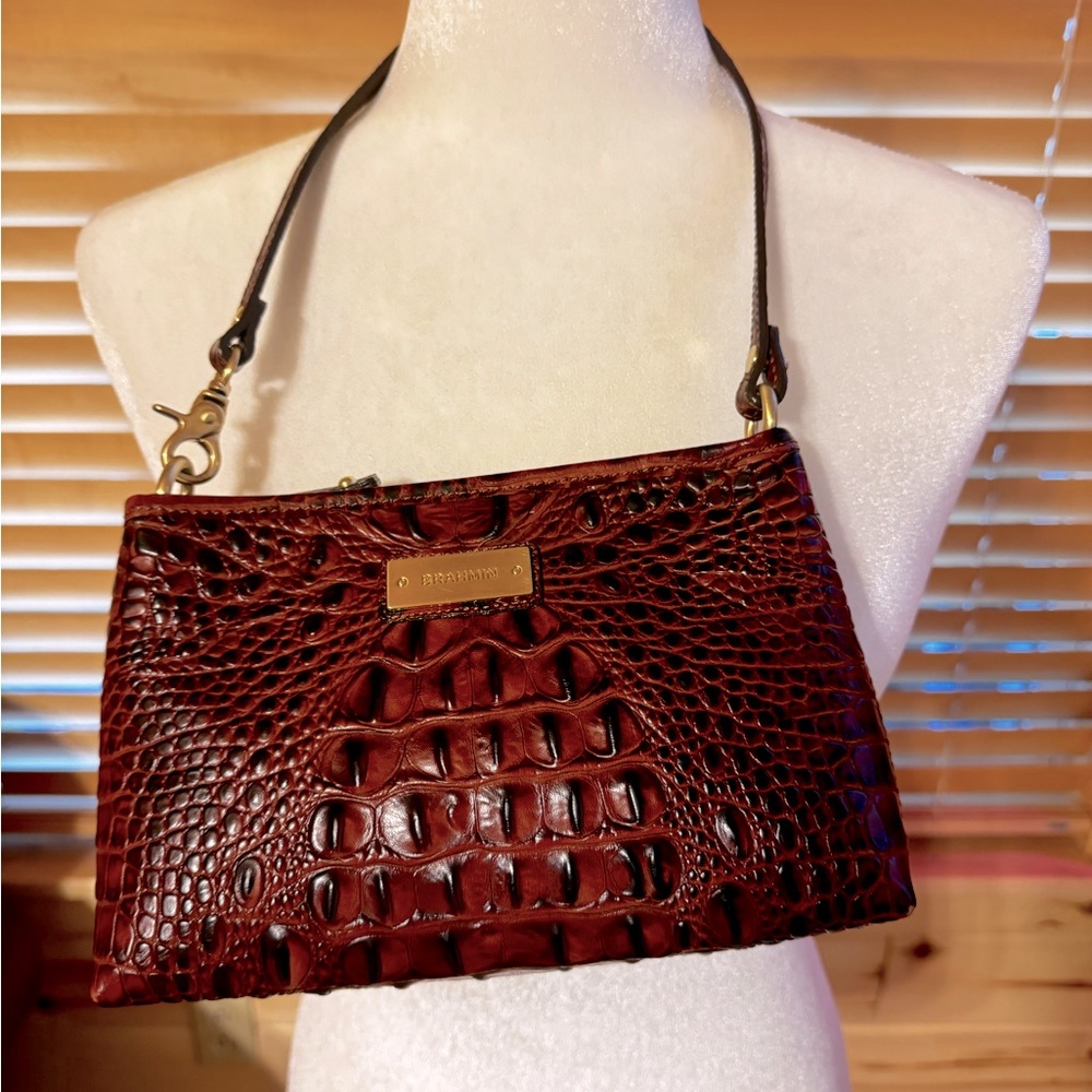 NWOT BRAHMIN PECAN MELBOURNE ANYTIME MINI LEATHER SHOULDER BAG W DUST BAG